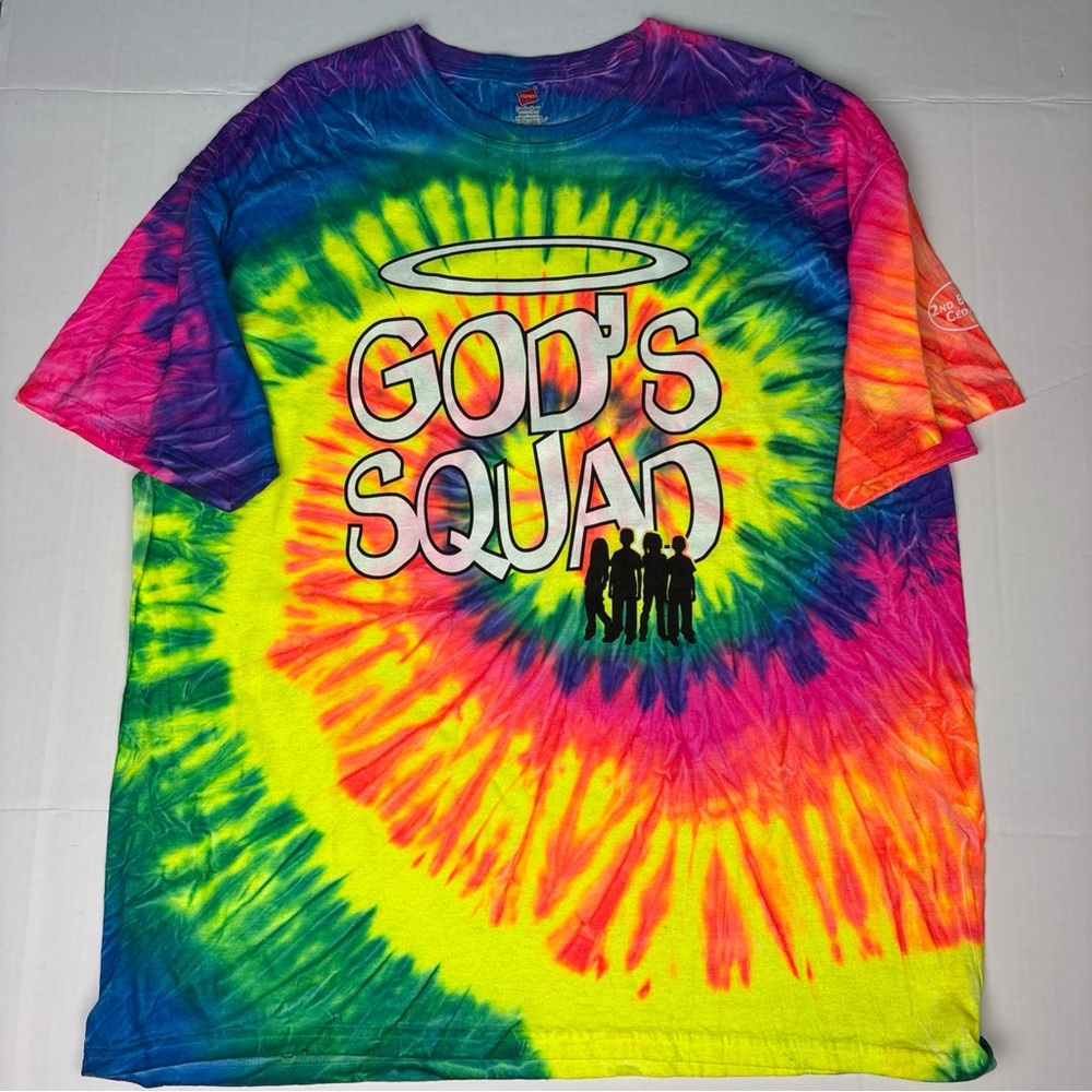 God's Squad Tie Dye Rainbow Adult 2XL Shirt Short Sleeve Hanes Heavyweight